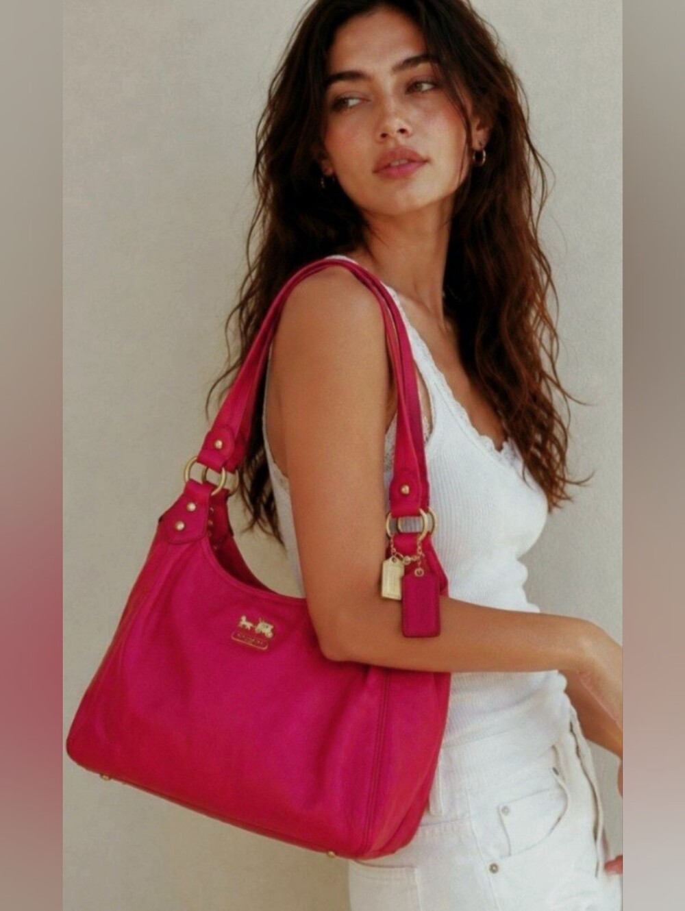 Coach Madison Maggie Shoulder Bag, Leather, Rasberry Pink